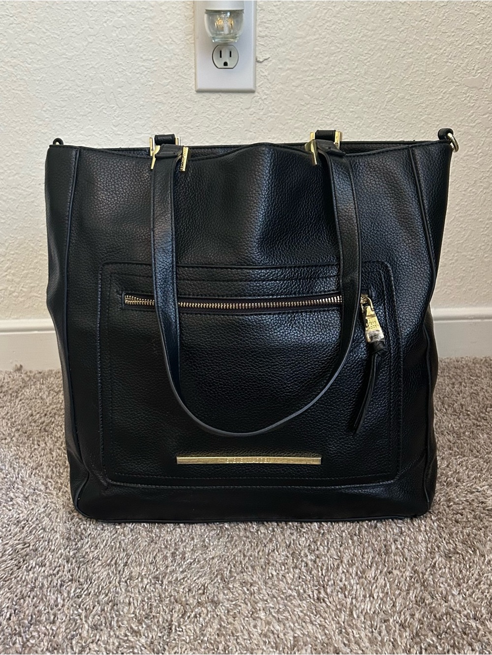 steve madden Black Leather Tote Bag with Gold Hardware